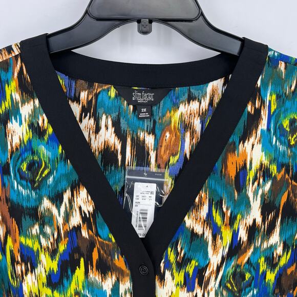 Slim Factor Investments Abstract Ikat Print Asymmetrical Tunic Shirt Plus Sz 2X - Picture 3 of 7